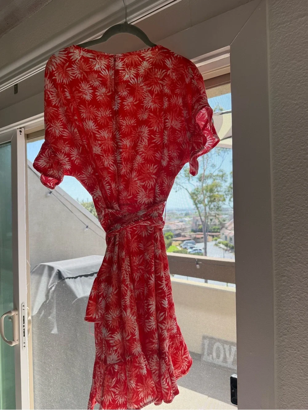 Michael Kors Red Palm-Print Mini Dress